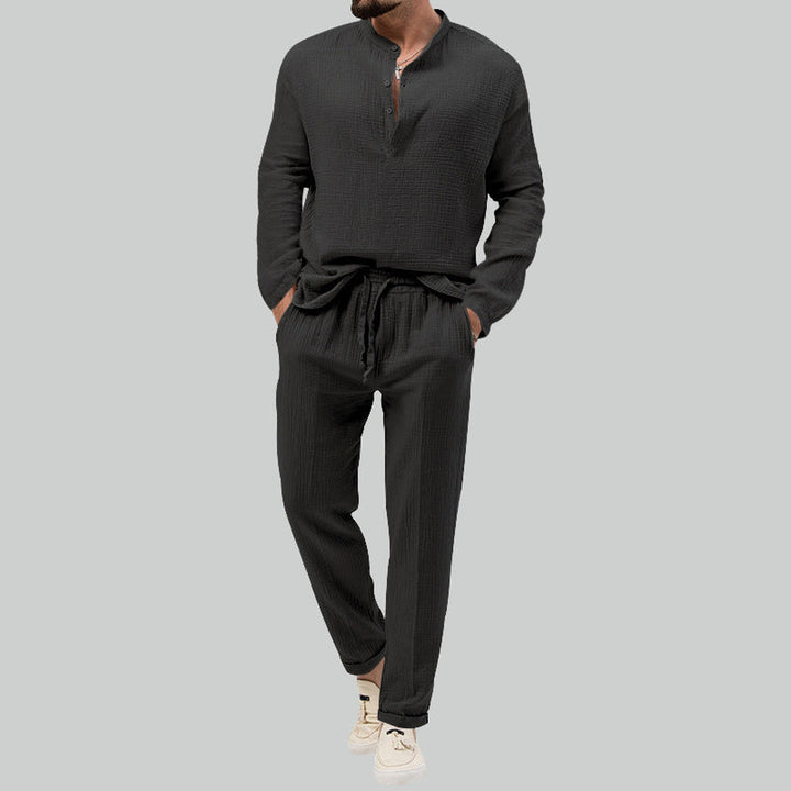 Men's Formentera Two-Piece Set – Resort Shirt and Trousers – Black