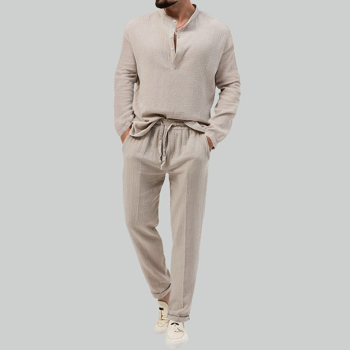 Men's Formentera Two-Piece Set – Resort Shirt and Trousers – Beige