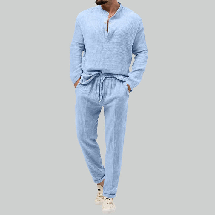 Men's Formentera Two-Piece Set – Resort Shirt and Trousers – Blue