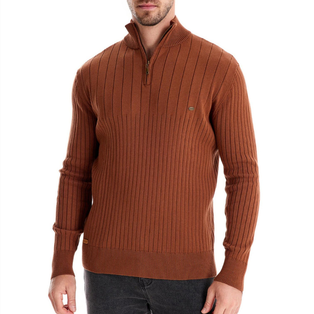 Men's Onyx Zip-Up Jumper – Tailored Knit Smart Casual Layer – Khaki