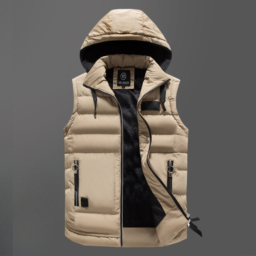 Men's Down-Filled Gilet – Porter Hooded Insulated Bodywarmer – Khaki