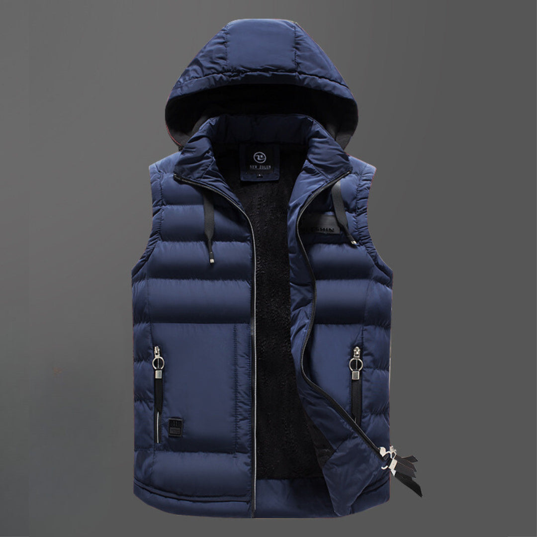 Men's Down-Filled Gilet – Porter Hooded Insulated Bodywarmer – Navy