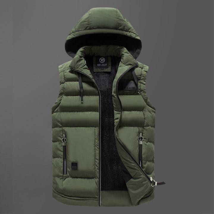 Men's Down-Filled Gilet – Porter Hooded Insulated Bodywarmer – Army Green