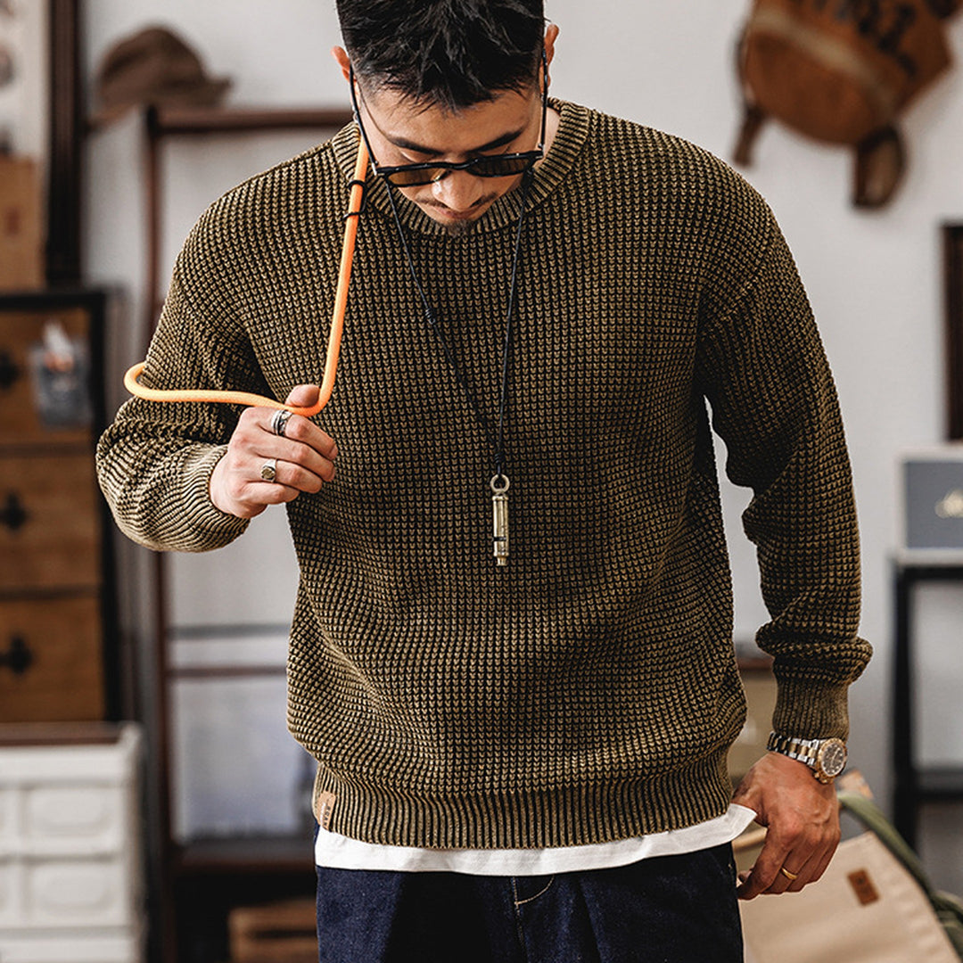 Men's Waffle Knit Jumper – Textured Grid Crew Neck Layer – view 5
