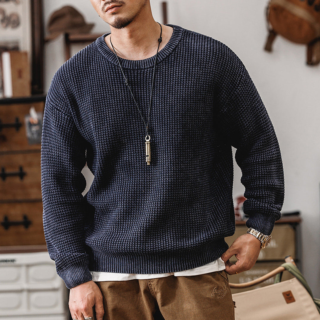Men's Waffle Knit Jumper – Textured Grid Crew Neck Layer – view 8