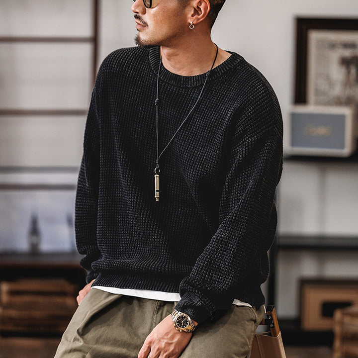 Men's Waffle Knit Jumper – Textured Grid Crew Neck Layer – view 9