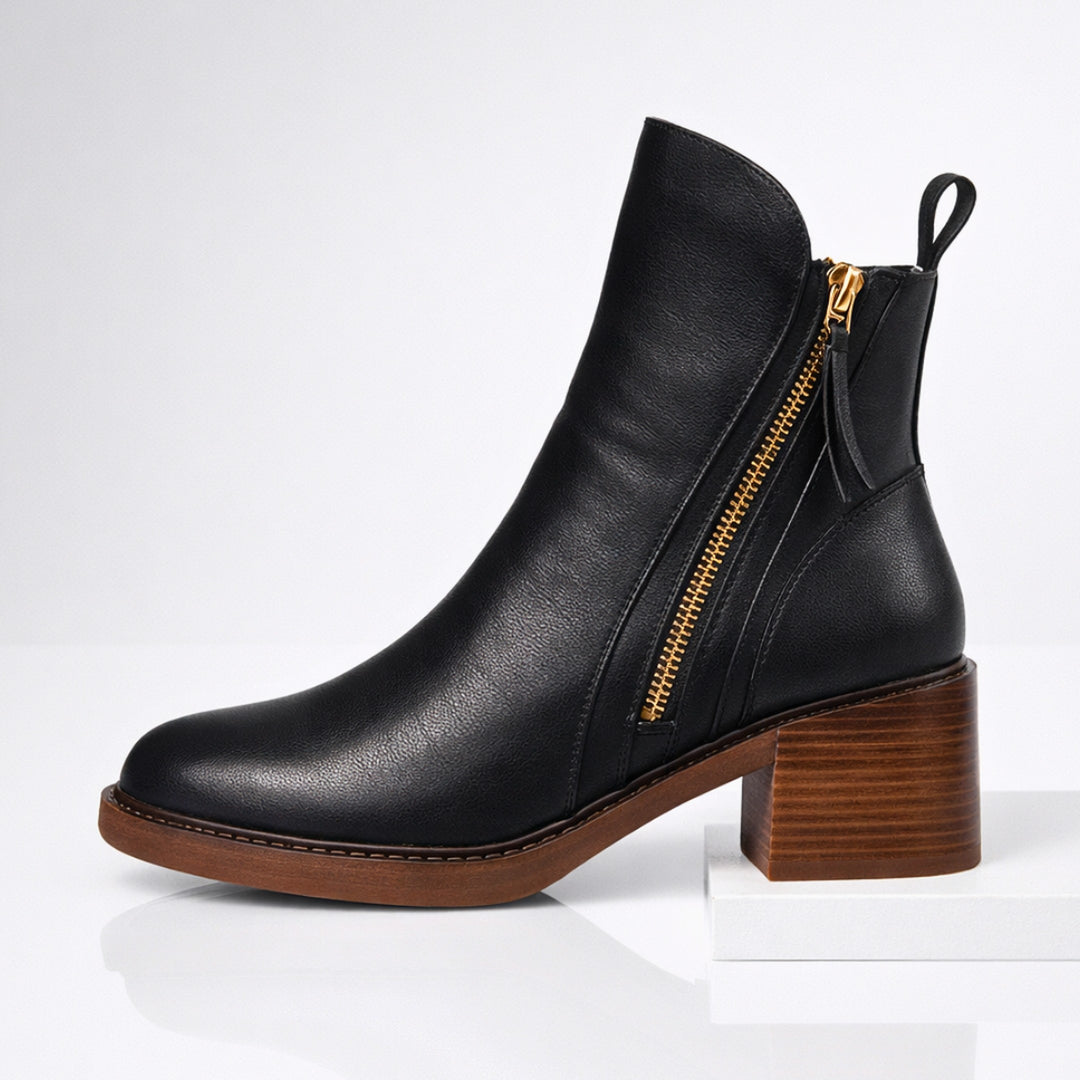Women's Leather Ankle Boots – Block Heel with Side Zip – view 2