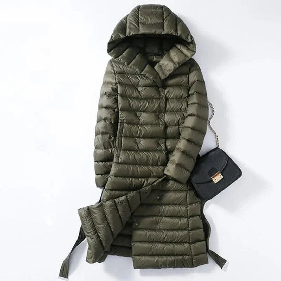 Women's Down Quilted Trench Coat – Belted Mid-Calf Warmth – view 3