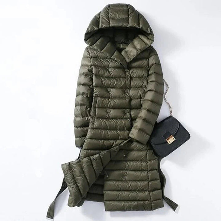 Women's Down Quilted Trench Coat – Belted Mid-Calf Warmth – view 3