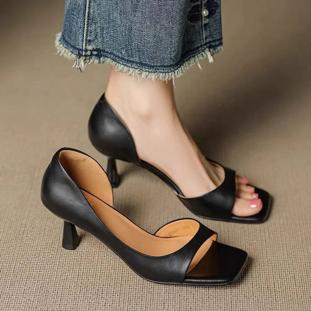 Women's Leather d'Orsay Heels – Square Toe Mid-Heel Courts – view 3