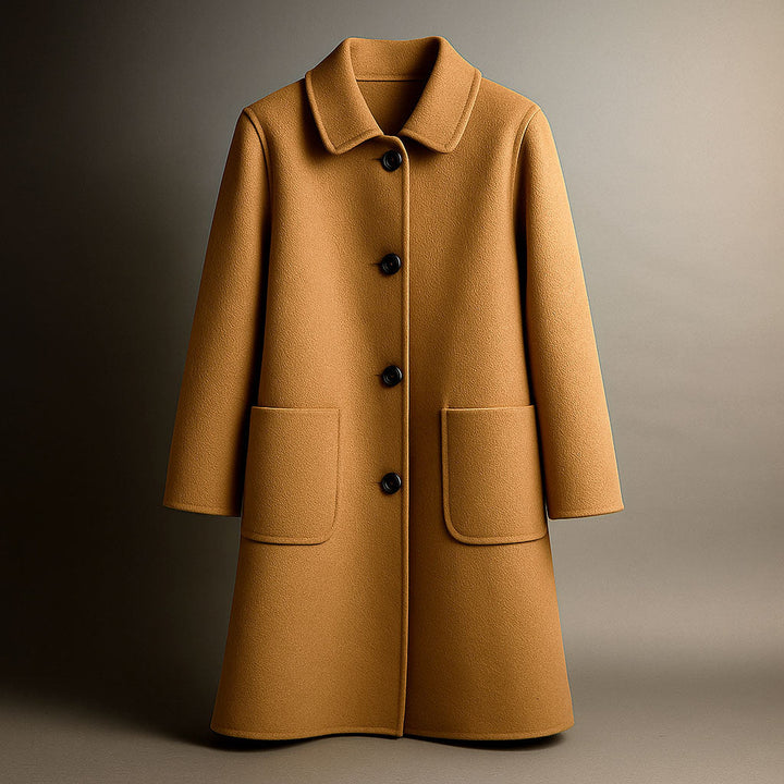 Women's Virgin Wool Coat – Tailored Straight-Cut Winter Overcoat – Camel