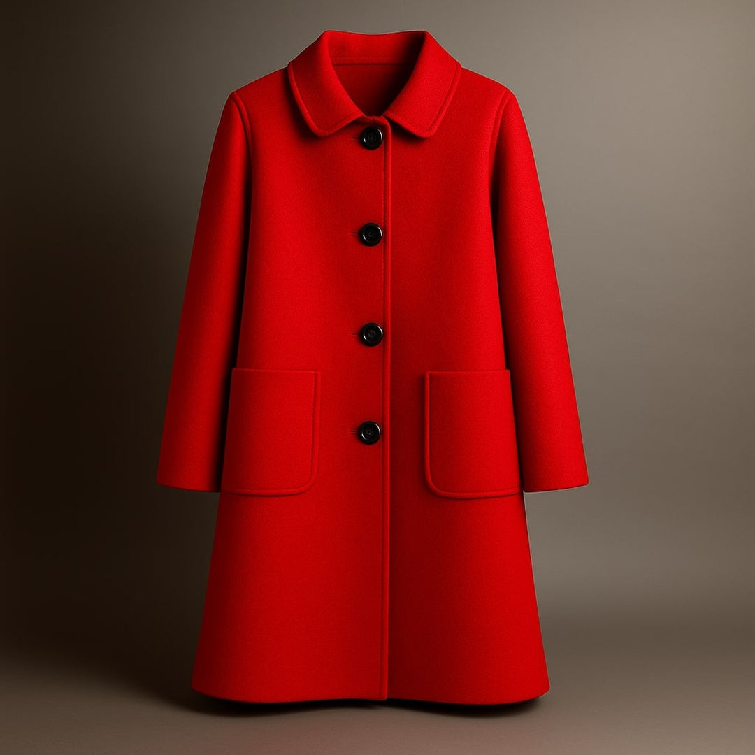 Women's Virgin Wool Coat – Tailored Straight-Cut Winter Overcoat – Red