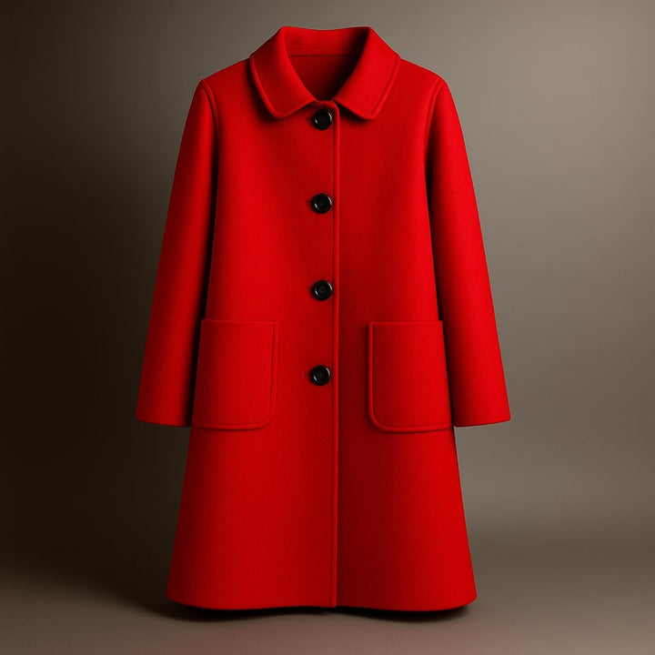 Women's Virgin Wool Coat – Tailored Straight-Cut Winter Overcoat – Red