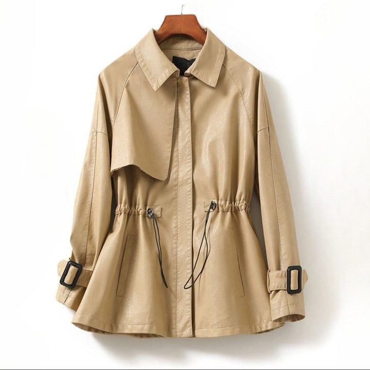 Women's Sheepskin Leather Jacket – Cinched Drawstring Trench Style – Lavender