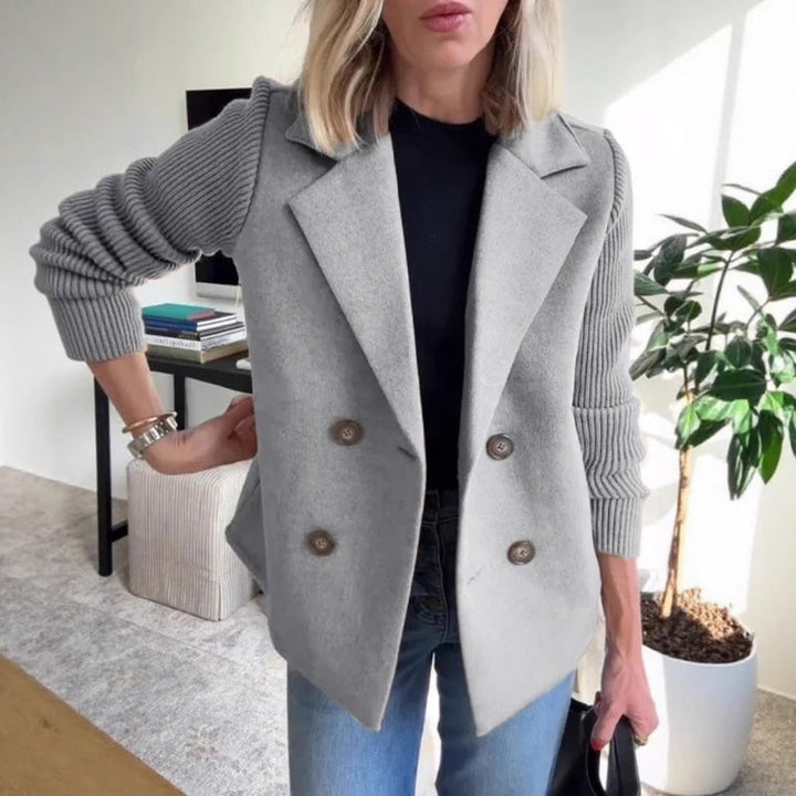Women's Knit-Sleeve Blazer – Double-Breasted Smart-Casual Jacket – view 3
