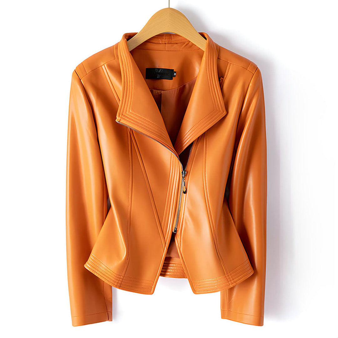 Women's Leather Moto Jacket – Asymmetric Zip Sheepskin Biker – view 8