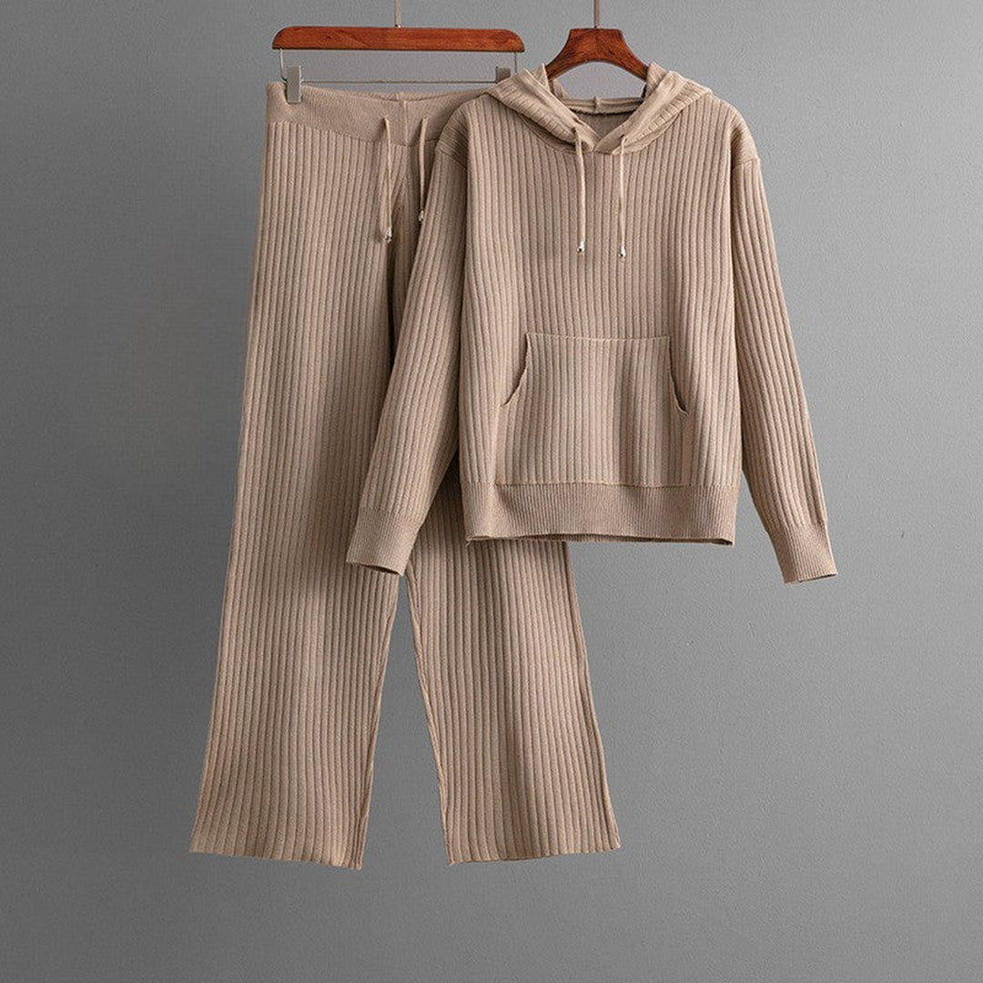 Women's Ribbed Knit Lounge Set – Hoodie & Wide-Leg Trousers – view 2