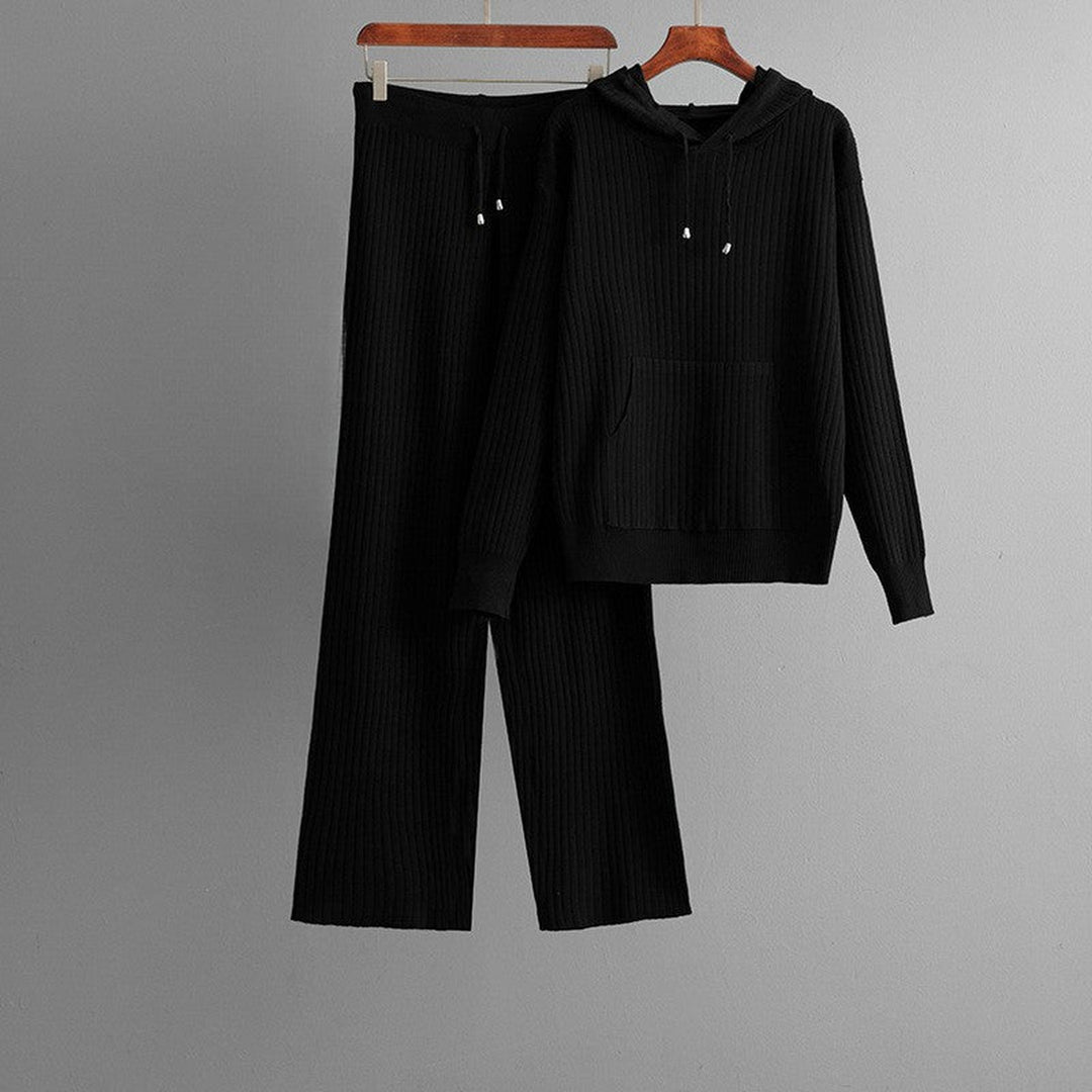 Women's Ribbed Knit Lounge Set – Hoodie & Wide-Leg Trousers – view 3