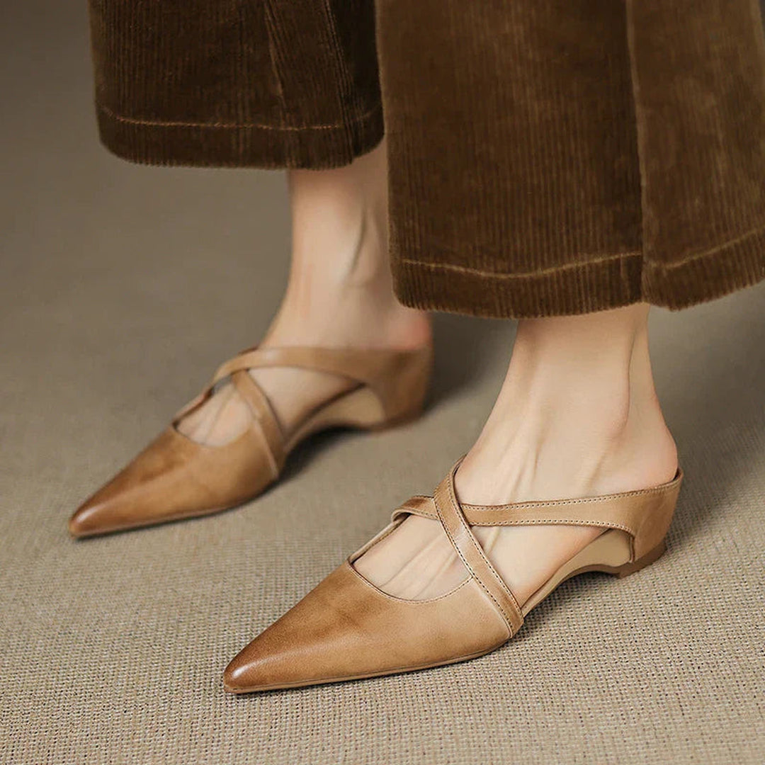 Women's Leather Cross-Strap Mules – Pointed Toe Low Heel – view 7