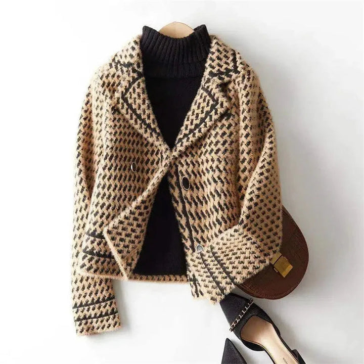 Women's Houndstooth Knit Jacket – Tailored Blazer-Style Layer – view 2