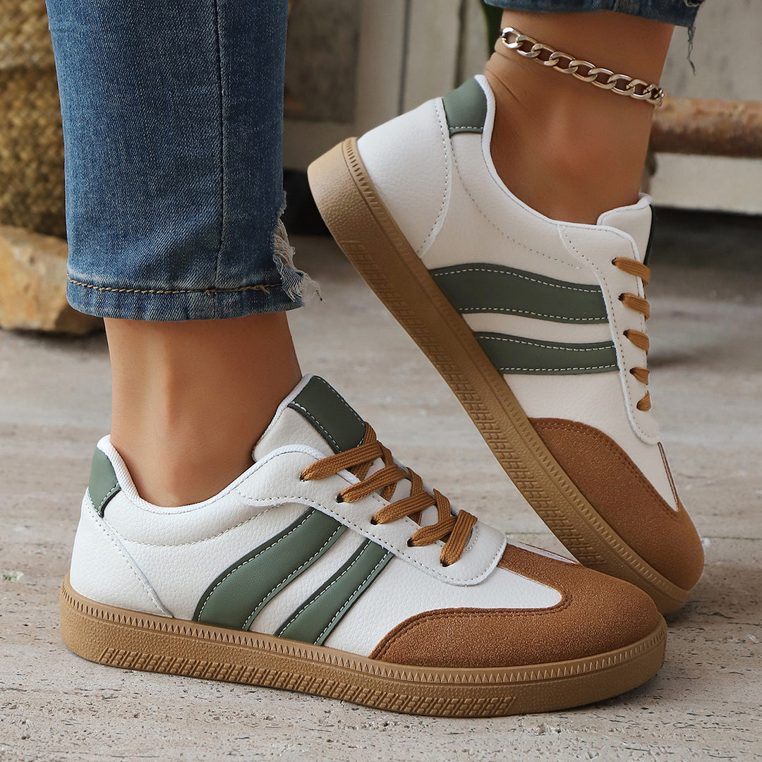 Women's Leather Trainers – Retro Stripe Gum Sole Shoes – view 5