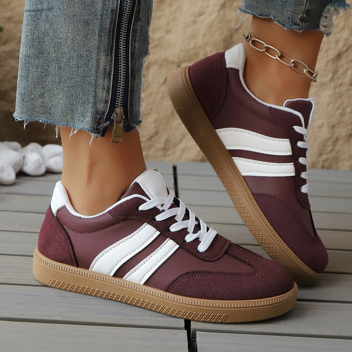 Women's Leather Trainers – Retro Stripe Gum Sole Shoes – view 8
