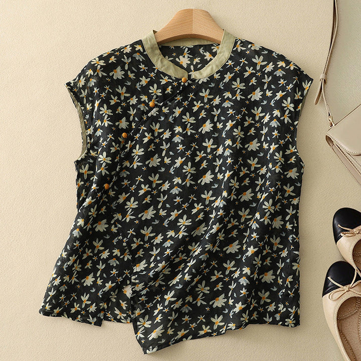 Women's Sleeveless Linen Blouse – Mandarin Collar Summer Top – view 3