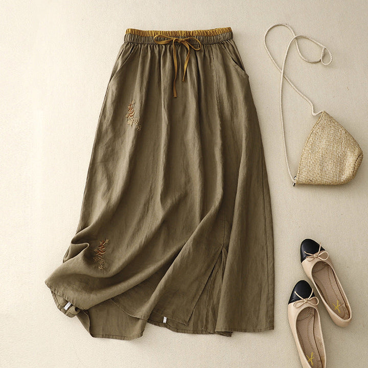 Women's Embroidered Linen Skirt – Elasticated Waist Summer Skirt – view 2