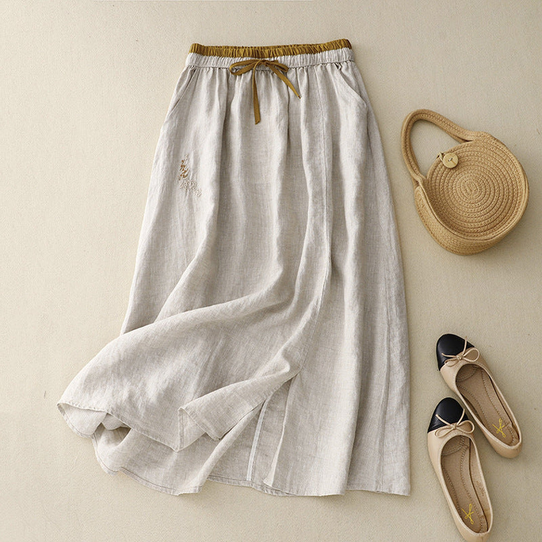Women's Embroidered Linen Skirt – Elasticated Waist Summer Skirt – view 5