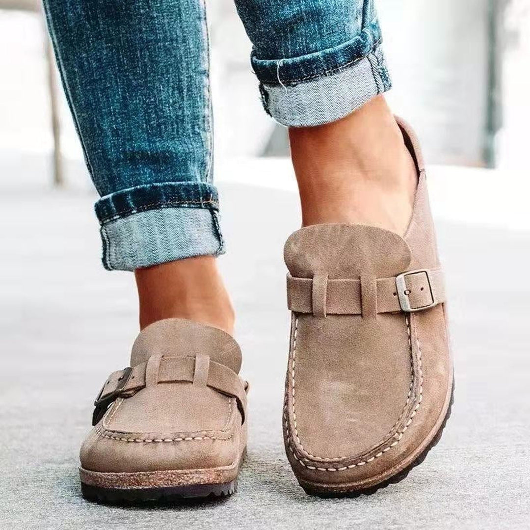 Women's Suede Orthopaedic Loafers – Cushioned Buckle Comfort