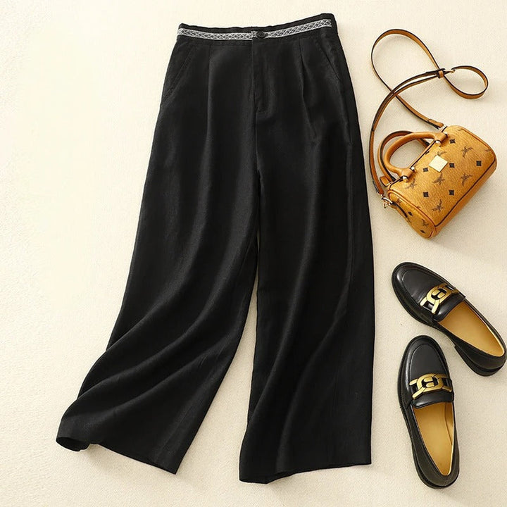 Women's Wide-Leg Linen Trousers – Breathable Summer Tailoring