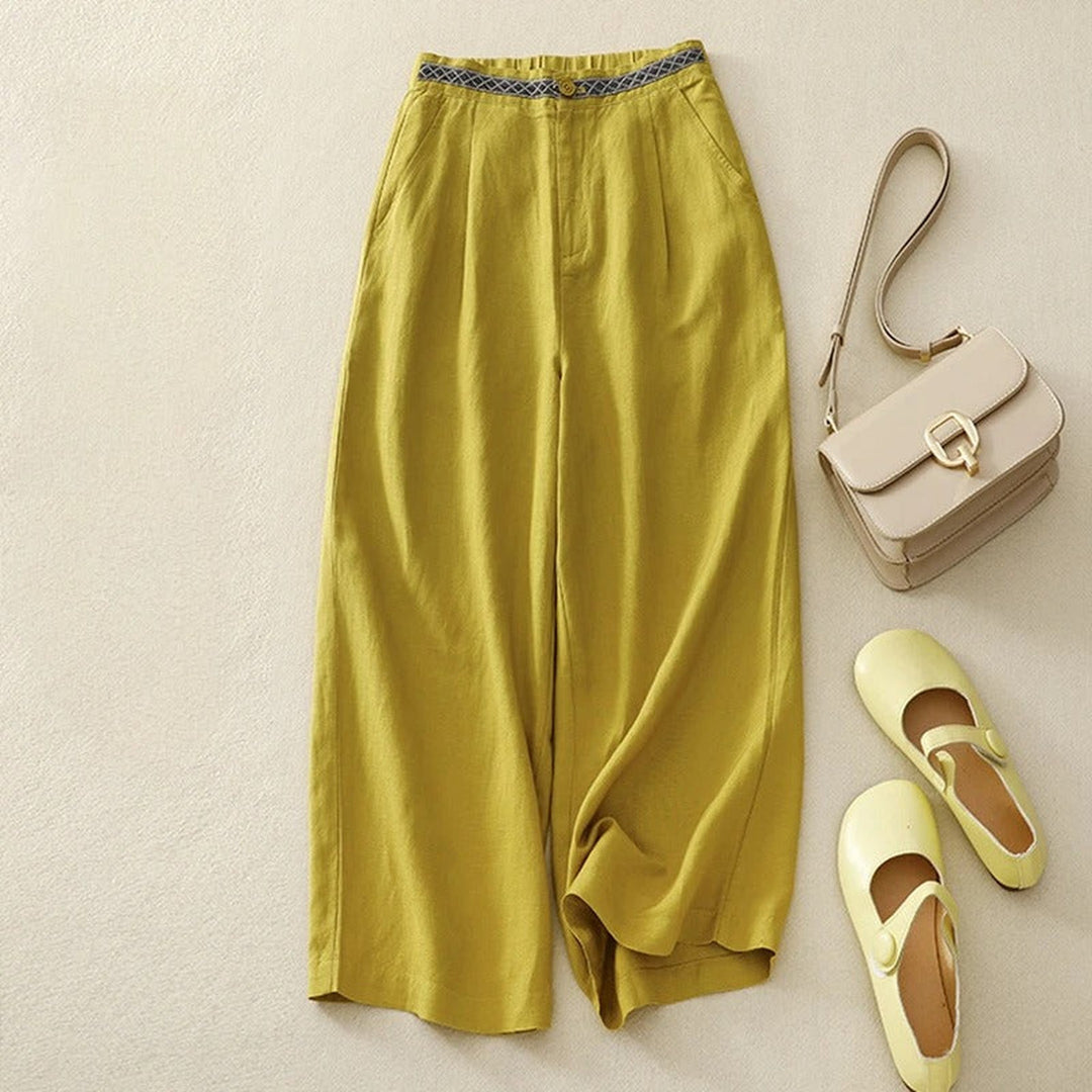 Women's Wide-Leg Linen Trousers – Breathable Summer Tailoring