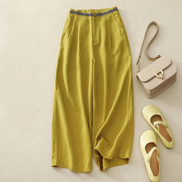 Women's Wide-Leg Linen Trousers – Breathable Summer Tailoring
