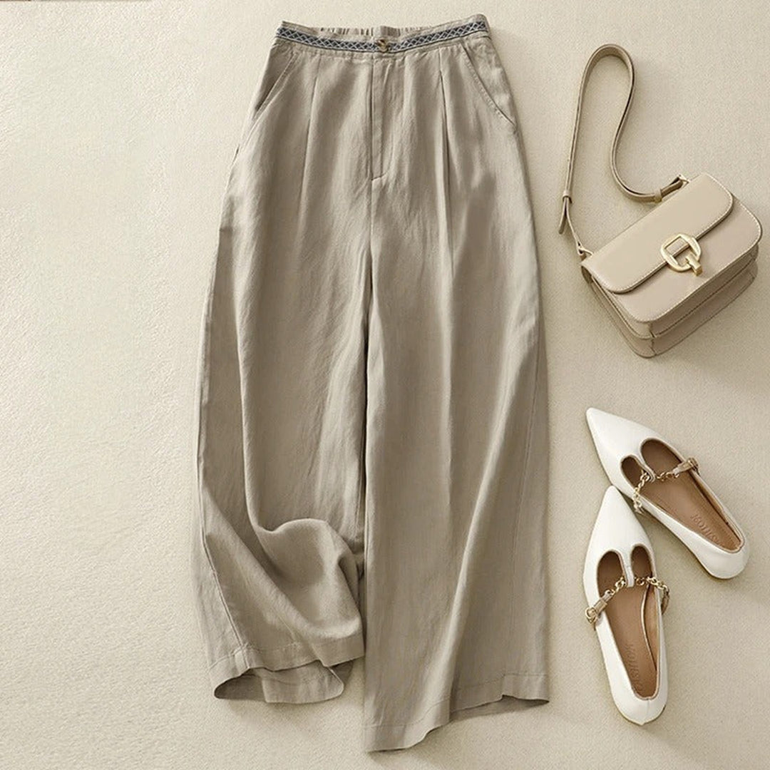 Women's Wide-Leg Linen Trousers – Breathable Summer Tailoring