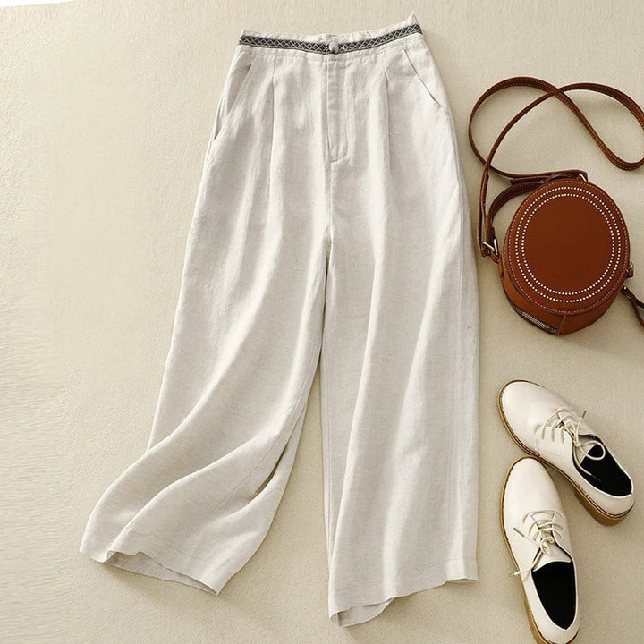Women's Wide-Leg Linen Trousers – Breathable Summer Tailoring