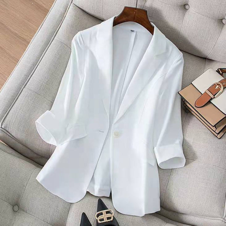 Women's Linen Blazer – Tailored Notch Lapel for Work & Weekend
