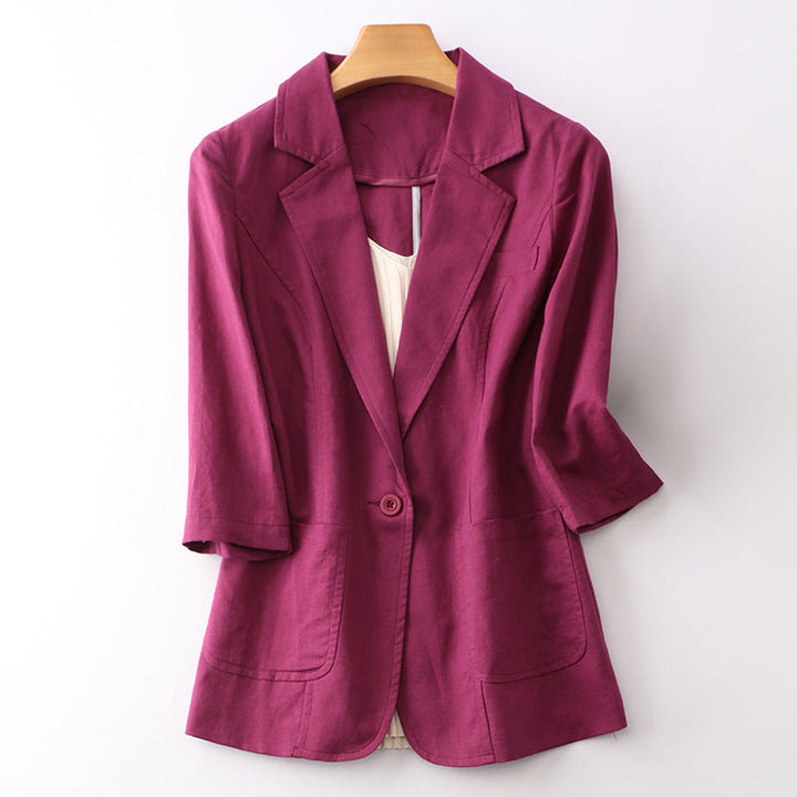 Women's Linen Blazer – Valentina Tailored 3/4 Sleeve Jacket