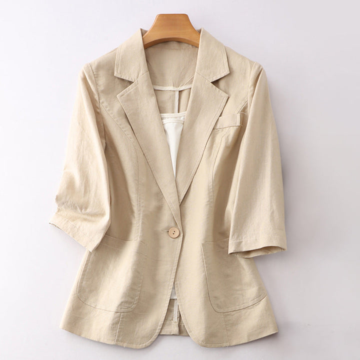 Women's Linen Blazer – Valentina Tailored 3/4 Sleeve Jacket