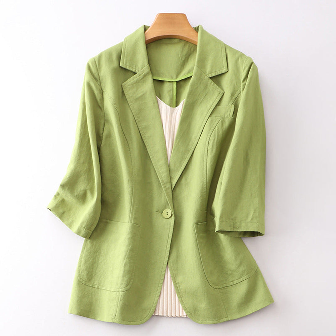 Women's Linen Blazer – Valentina Tailored 3/4 Sleeve Jacket