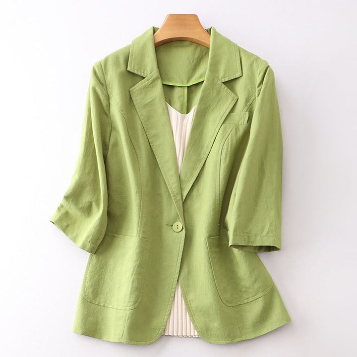 Women's Linen Blazer – Valentina Tailored 3/4 Sleeve Jacket