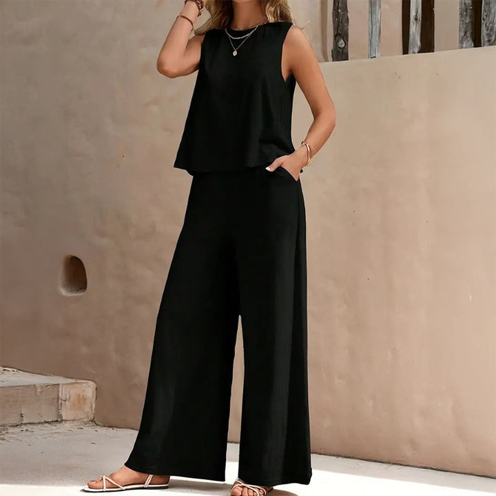 Women's Cotton Two-Piece Set – Emilia Sleeveless Top & Trousers