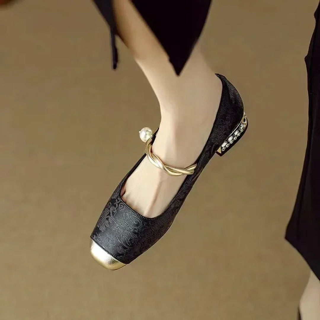 Women's Pearl Strap Pumps – Verona Embellished Low Heel Shoes
