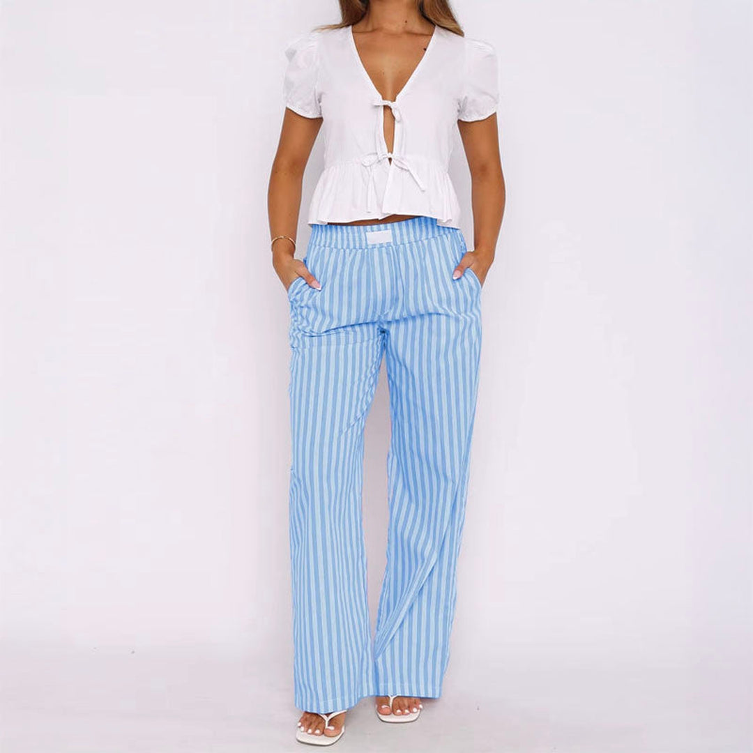 Women's Striped Relaxed Trousers – Riviera High-Rise Pull-On