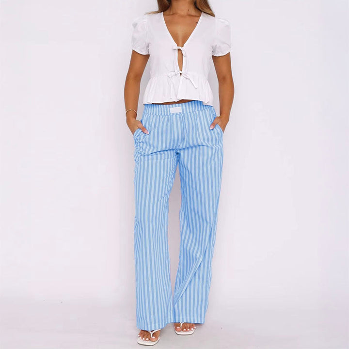 Women's Striped Relaxed Trousers – Riviera High-Rise Pull-On