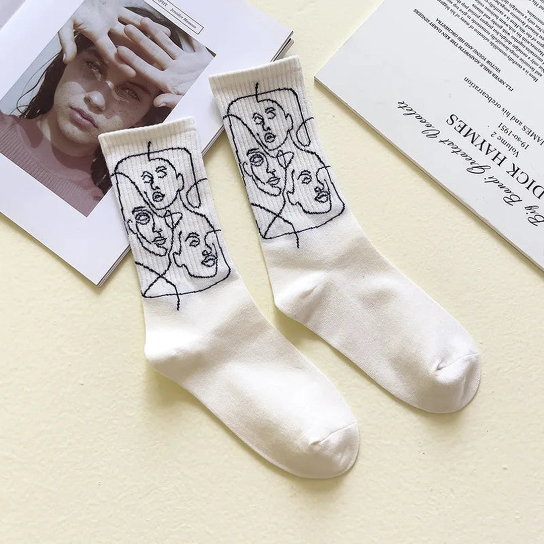 Women's Cotton Crew Socks – Atelier Abstract Line Art Design