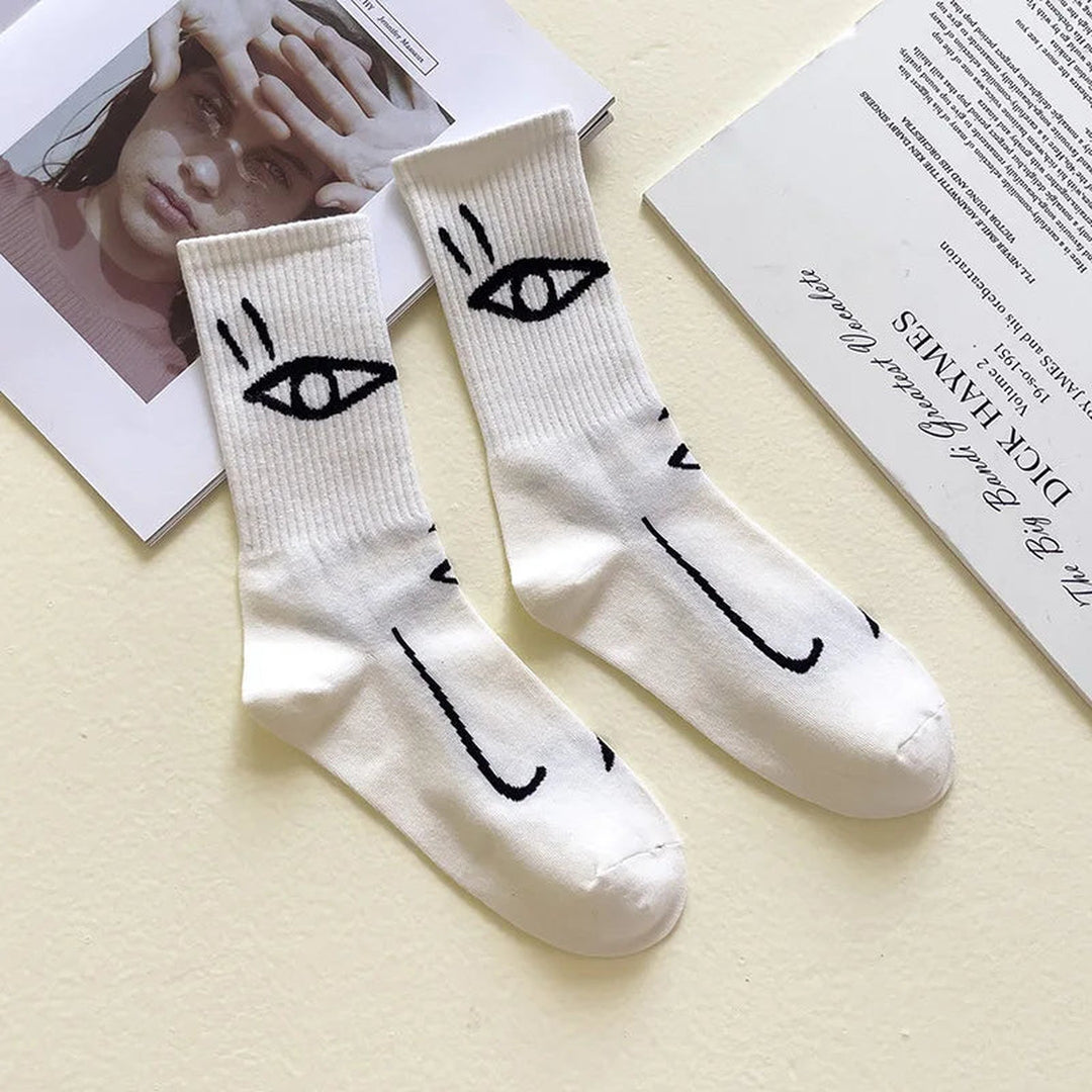 Women's Cotton Crew Socks – Atelier Abstract Line Art Design
