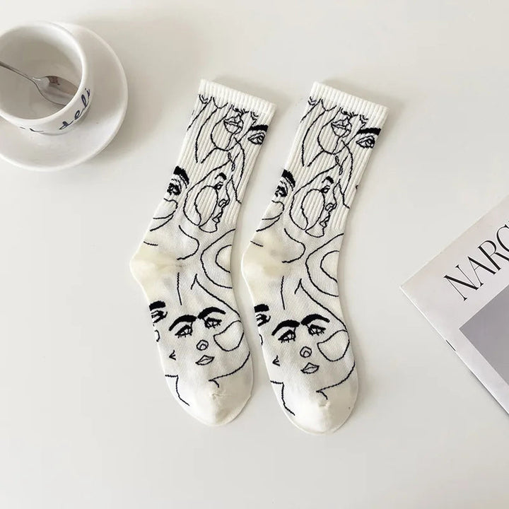 Women's Cotton Crew Socks – Atelier Abstract Line Art Design