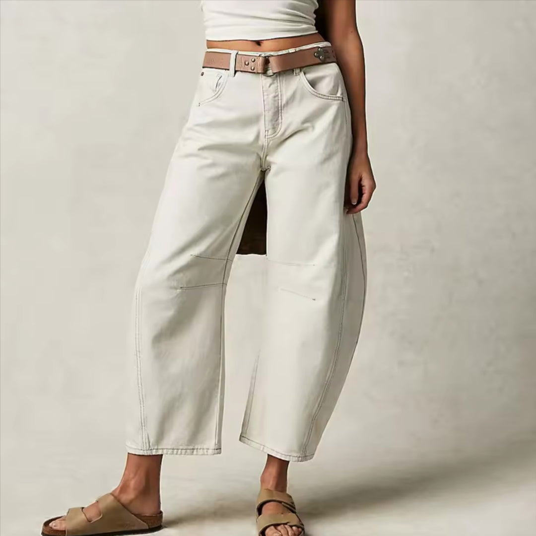 Women's Wide Leg Stretch Jeans – Relaxed Mid-Rise Ankle Length