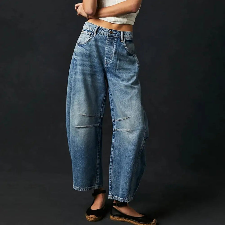 Women's Wide Leg Stretch Jeans – Relaxed Mid-Rise Ankle Length
