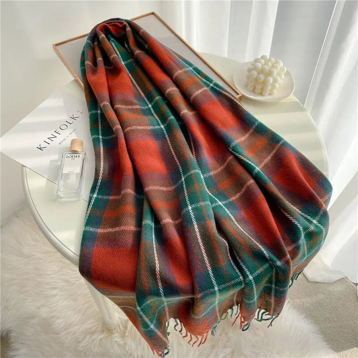 Women's Cashmere-Blend Plaid Scarf – Lightweight Winter Layer
